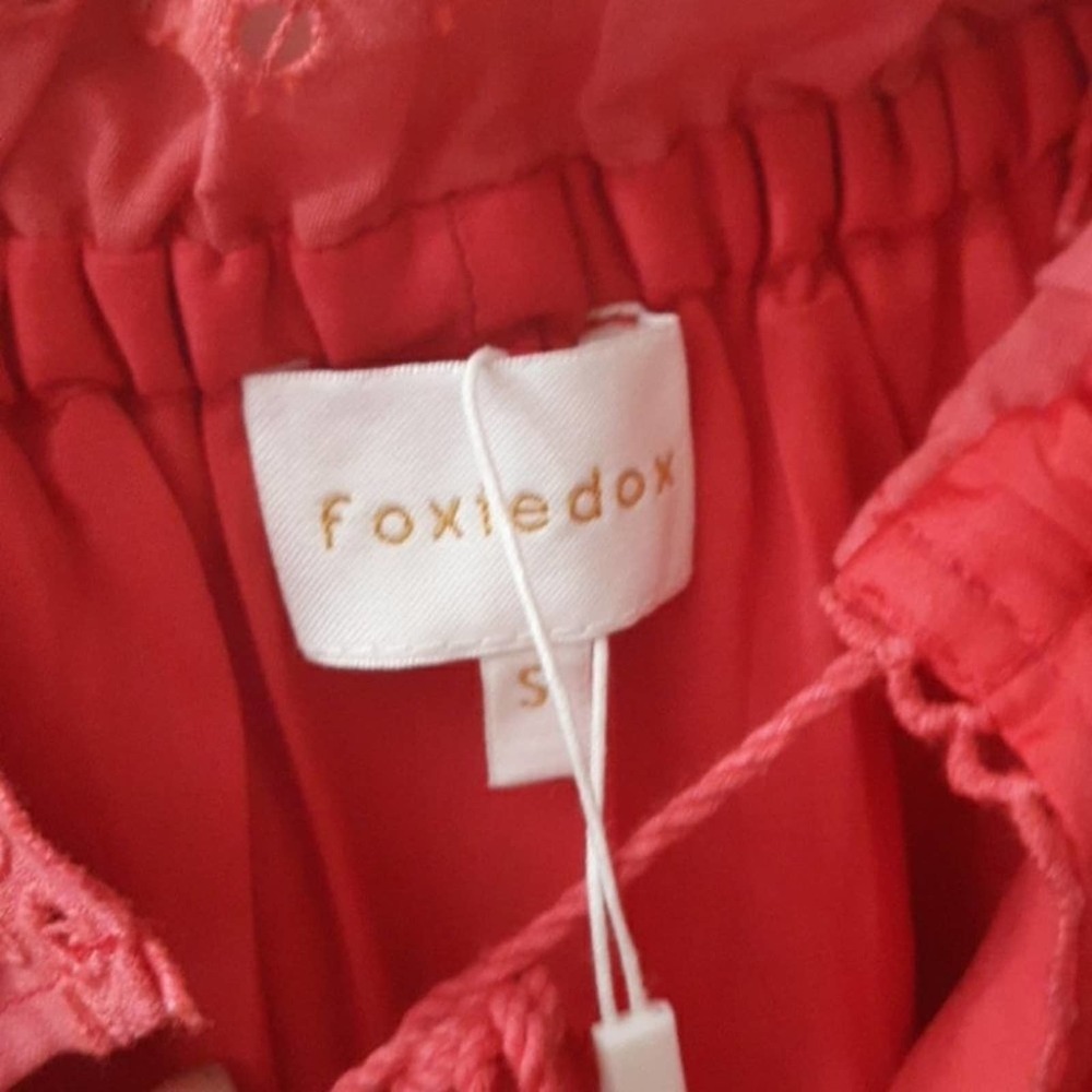 Anthropologie Smocked Boho Off the Shoulder Red Dress - Picture 7 of 8